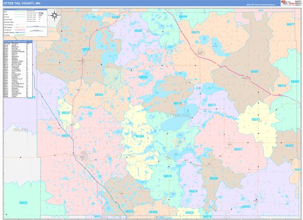 Otter Tail County, MN Zip Code Map